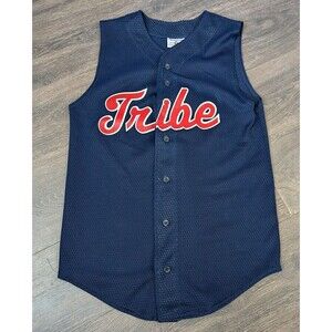 MLB CLEVELAND INDIANS  #24 TRIBE NAVY BLUE & Red JERSEY SIZE Large (387)